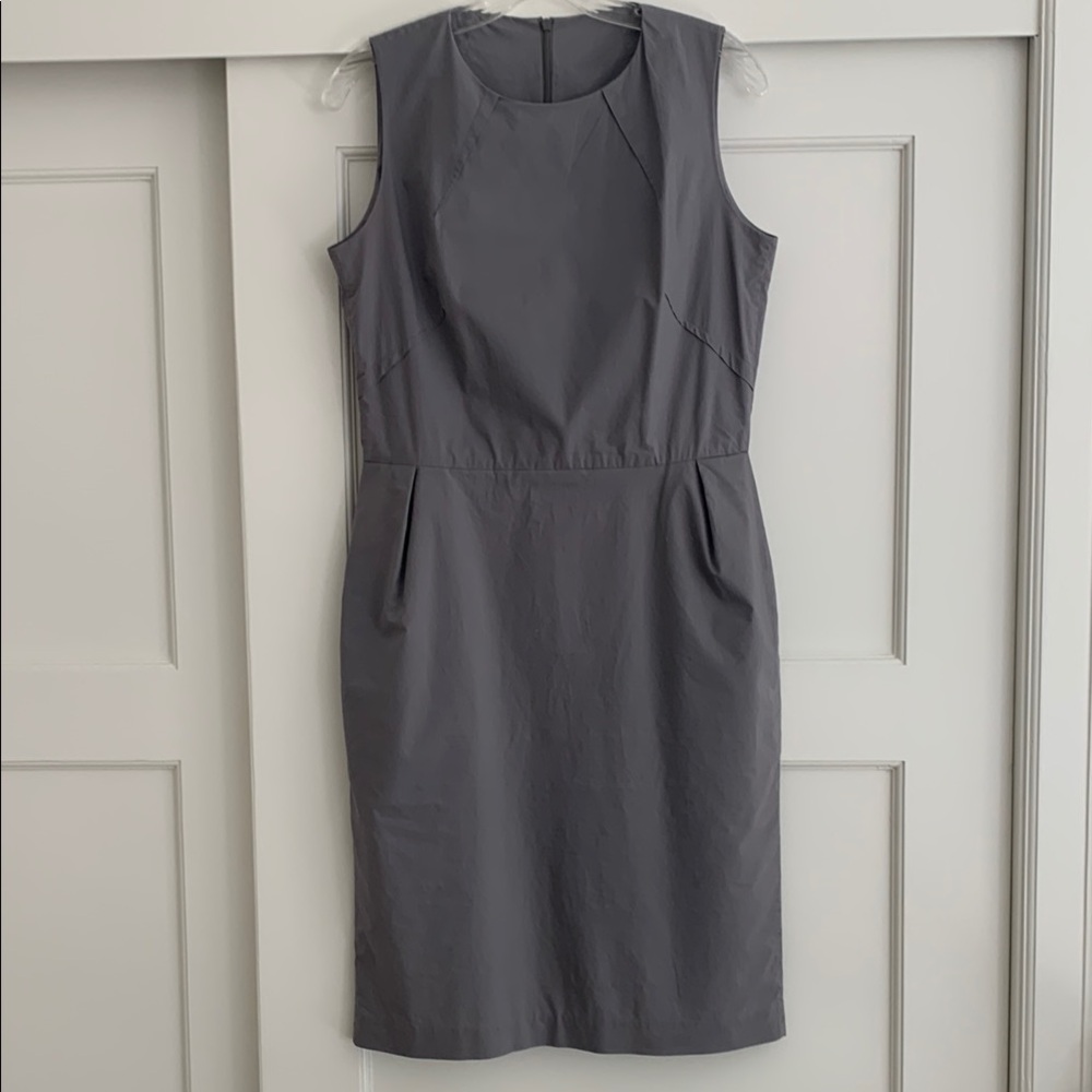 Sofie D'Hoore Gray Sheath Midi Dress Sleeveless Crew Neck